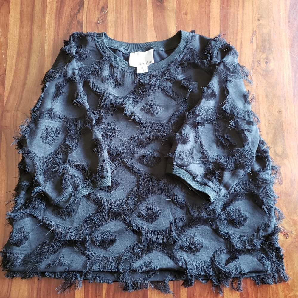 black chloe oliver anthropologie feather blouse